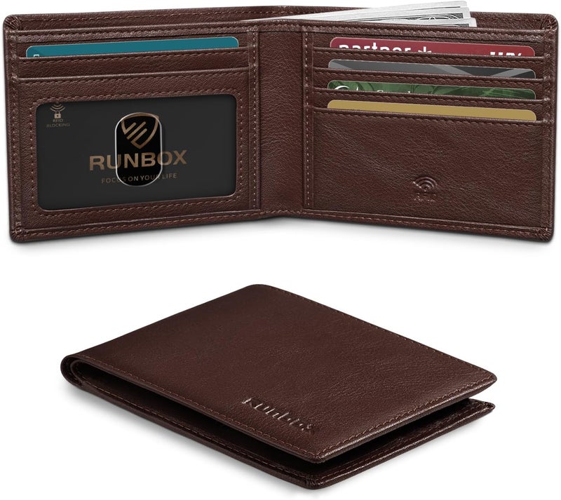 RUNBOX Wallet for Men Slim Leather Bifold RFID Blocking Minimalist Front Pocket Design with Gift Box - Image 1